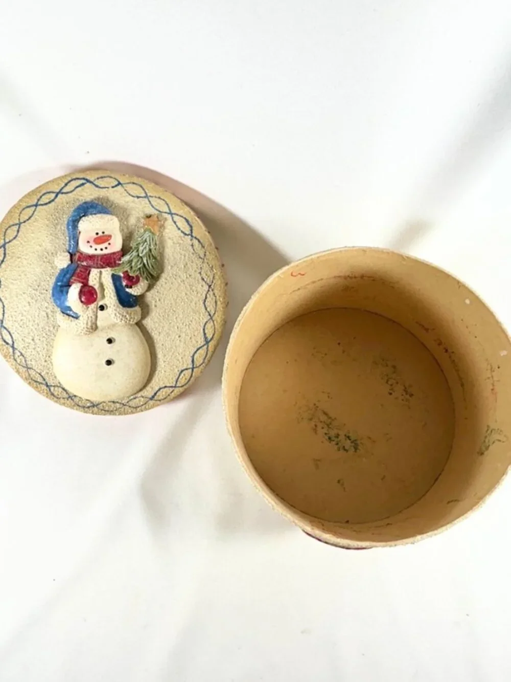 Snowman Circular Box Decorated With Holiday Ornaments